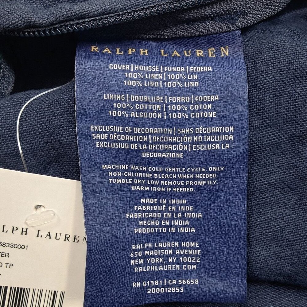 Ralph Lauren Stover Artisan Linen Patchwork Throw Pillow Cover Only 20x20 Blue - Picture 13 of 16